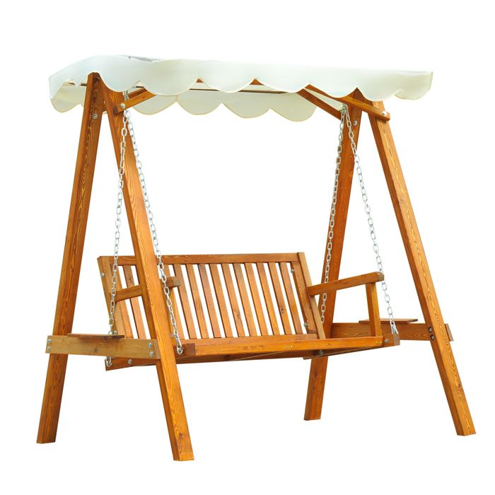 Balancelle balancoire hamac banc fauteuil de jardin bois de pin 2 places charge max. 300kg