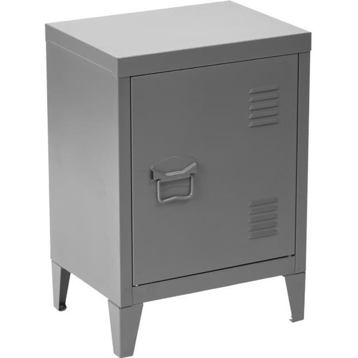 Buffet Bas Meuble de rangement en métal - 1 porte - Plateau décor Gris - L 40 x P 30 x H 57 cm