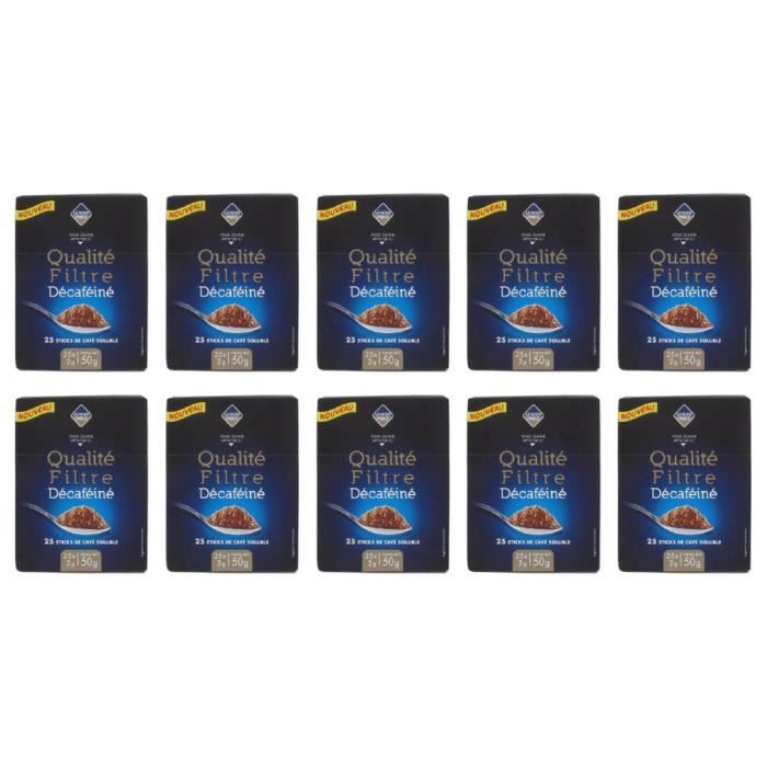 [Lot de 10] Sticks de café soluble qualité filtre décaféiné x25 - 50g la boite
