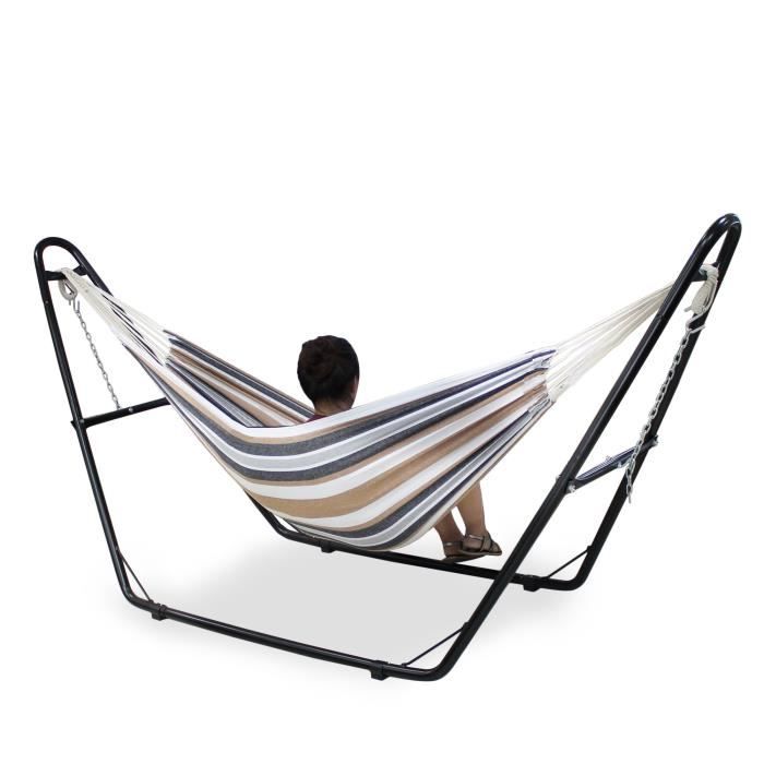 Avec support type-H Hauteur: Ajustable Marron Br/ésilien Capacit/é: Pour 2 personnes Todeco Lit Suspendu Coton Hamac