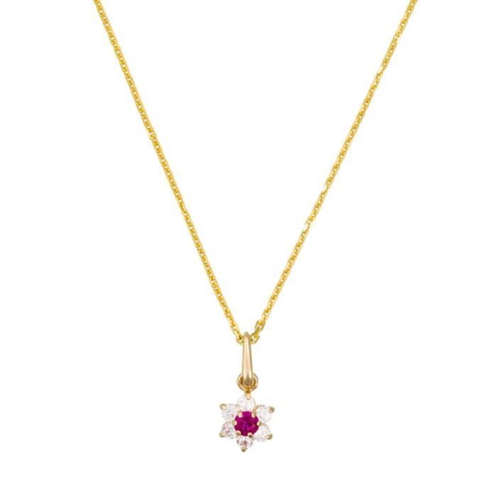 Pendentif Or Jaune 375/1000 et Zirconium Rouge