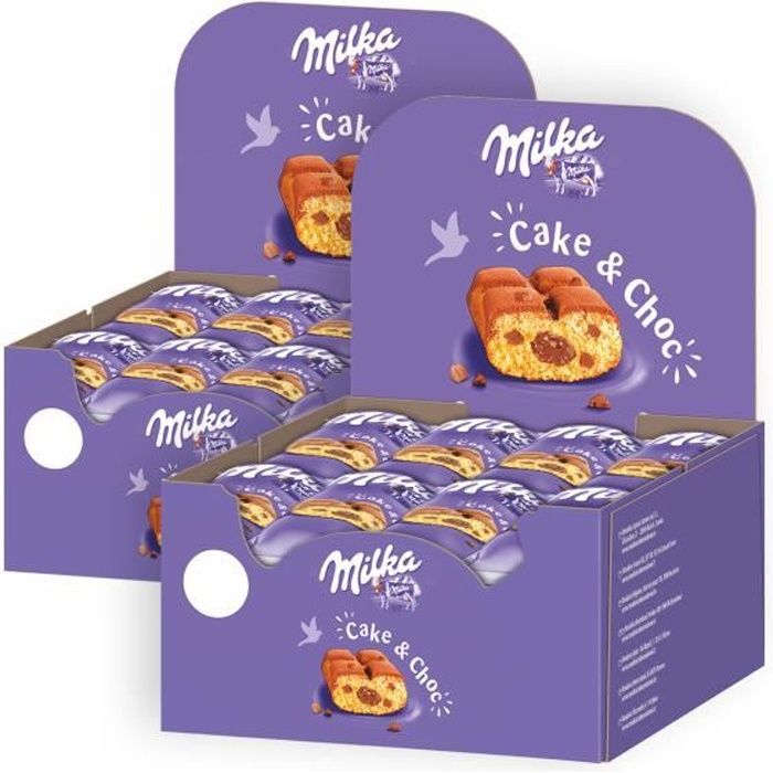 Milka Cake and Choc - Gâteau Moelleux Fourré au Chocolat au Lait - Format idéal goûter ou fêtes - 2 Présentoirs de 24 sachets