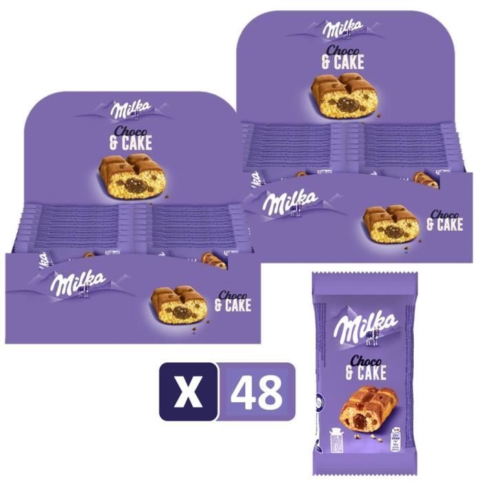 Milka Cake and Choc - 2 Présentoirs de 24 sachets - Gâteau Moelleux Fourré au Chocolat au Lait - Format idéal goûter ou fêtes