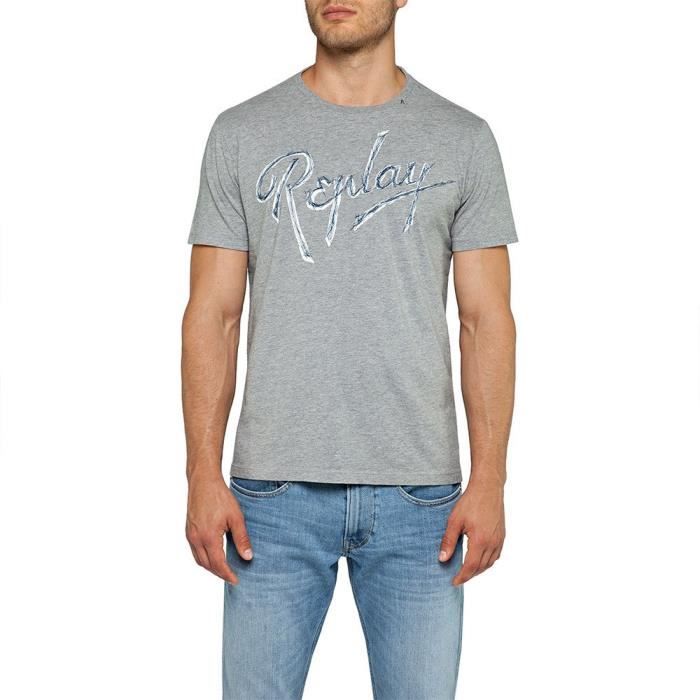 vêtements homme t-shirts replay basic jersey 30/1. t-shirt à col rond homme en pur coton, coupe normale, inscription replay sur la p