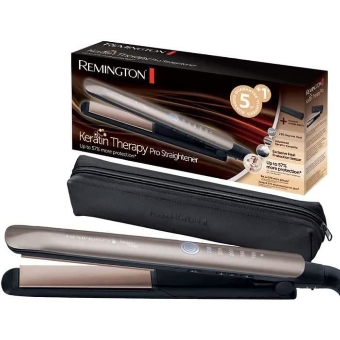 Lisseur Cheveux,Innovation Remington Capteur de Protection contre la chaleur,Keratin Therapy (Soin Kératine & Huile d'Amande, Cérami