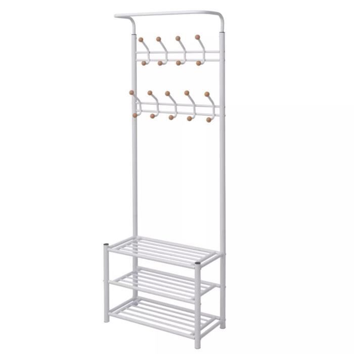 Economique Porte-manteau avec rangement de chaussures 68x32x182,5cm Blanc