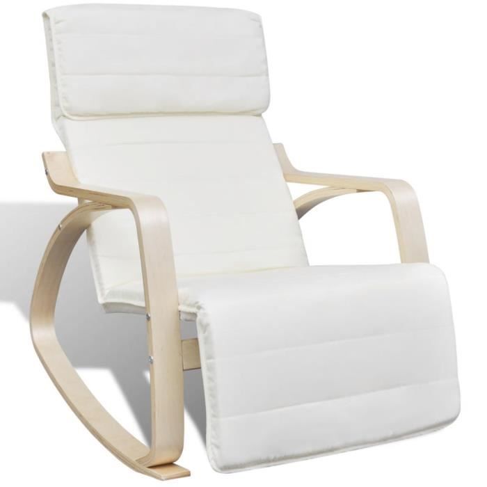 Economique Chaise à bascule avec cadre en bois cintré Tissu Réglable Crème