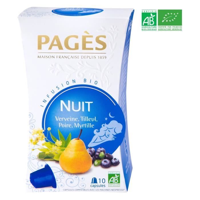PAGES Infusion Nuit - Verveine, Tilleul, Poire, Myrtille - Capsules - Bio