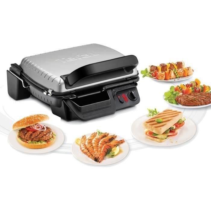 Tefal GC305012 Compact Grill, Grill électrique 2 positions, Plaques antiadhésives, Thermostat réglable, Bac de récupération des jus