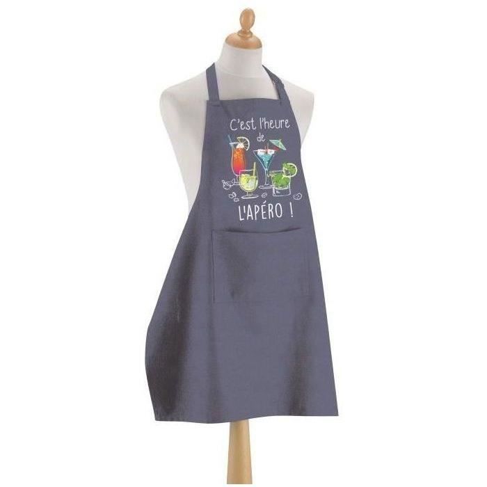Tablier de cuisine L'apéro BLEU DENIM 90 X 72 Torchons & Bouchons