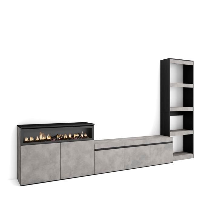 Meuble TV 310x35x186cm Pour les TV jusquà 65 -1feu électrique couleur Gris Ciment RF3167 Meuble TV 310x35x186cm Pour les TV jusquà 65 -1feu électrique couleur Gris Ciment RF3167