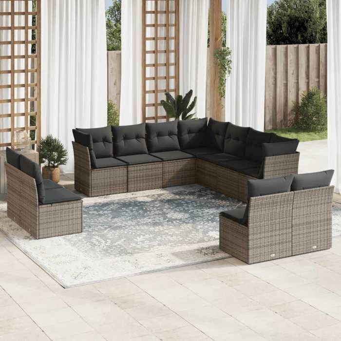 vidaXL Salon de jardin 11 pcs avec coussins gris résine tressée 3217820