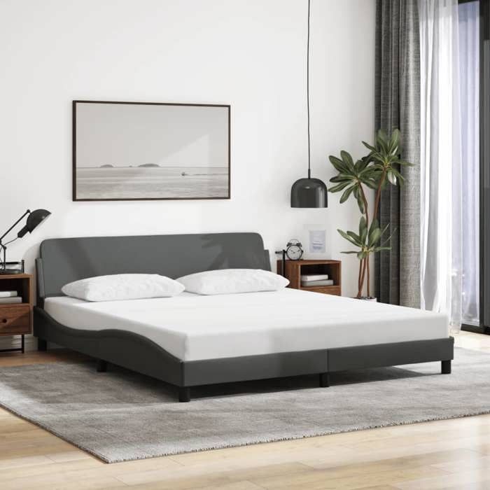 vidaXL Cadre de Lit avec Tête de Lit Lit Rembourré avec Sommier à Lattes Lit Double avec Pied Chambre à Coucher Gris 373226