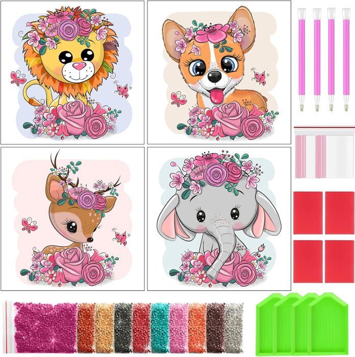 Kit Diamond Painting Animali 4 Pack - 30x40 Cm, 5D Diamanti, Completo Di Accessori Per Adulti E Bambini - Foto 2