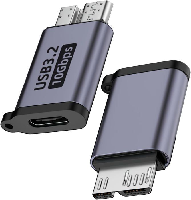 Adattatore USB C Femmina A Micro B Maschio 10 Gbps - Convertitore Dati In Alluminio Per Disco Rigido Esterno, SSD, Fotocamera, Telefono - 2 Pezzi