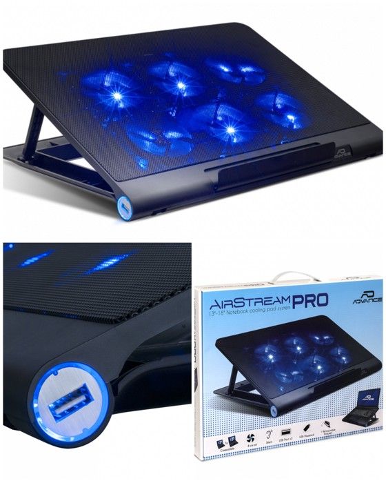 Refroidisseur PC Portable – Air Stream – 18 – 2000 RPM – 12 dB(A) – 6 Ventilateurs