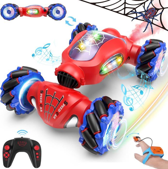 Voiture Télécommandée Spider - 2.4GHz, 4WD, Lumières & Musique, 360° | Jouet Pour Enfant 3-9 Ans, Cadeau Anniversaire Noël Garçon Fille