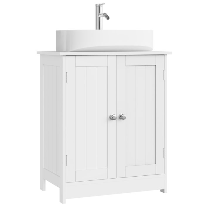 Meuble sous Lavabo WOLTU - Armoire sous Vasque Blanc - Étagère Réglable et Portes - 50x30x60cm