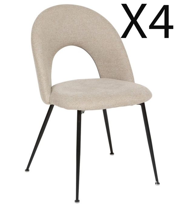 Lot de 4 chaises de salle à manger en tissu coloris Beige pied en métal coloris noir Lot de 4 chaises de salle à manger en tissu coloris Beige pied en métal coloris noir