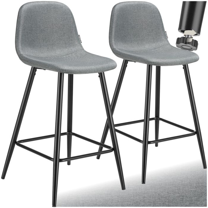 Tabouret de bar - TECTAKE - Lot de 2 tabourets WILLOW tissu résistant et rembourré avec repose-pieds 45 x 48 x 92 cm - Gris/Noir