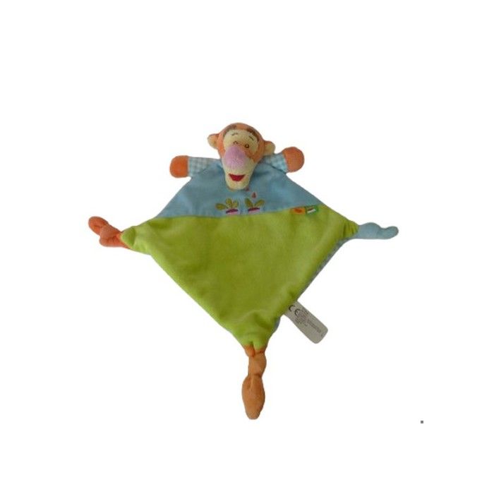 Doudou plat Tigrou Disney bleu vert 33 cm