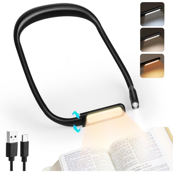 Liseuse / Lampe de lecture de cou - Multifonctionnel - Rechargeable - 3 couleurs LED - Bras pliables