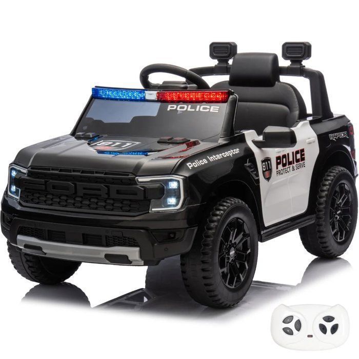 Voiture De Police Électrique Enfant GOPLUS 6V - Sirène, Mégaphone, Lumières - Blanc