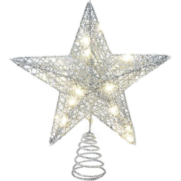 Décoration Noël Argent Étoile De Noël Pailletée 20cm - Couronne Étoile Brillante Pour Sapin | Décoration Fêtes Argentée étoile Noël