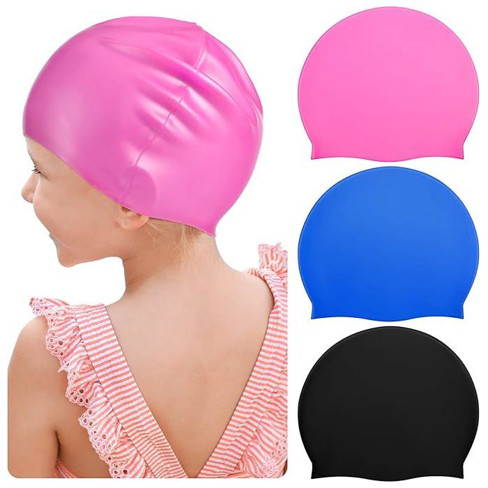 Ensemble de 3 bonnets de bain en silicone pour cheveux longs avec tresses et cheveux bouclés. Grand bonnet de bain imperméable.