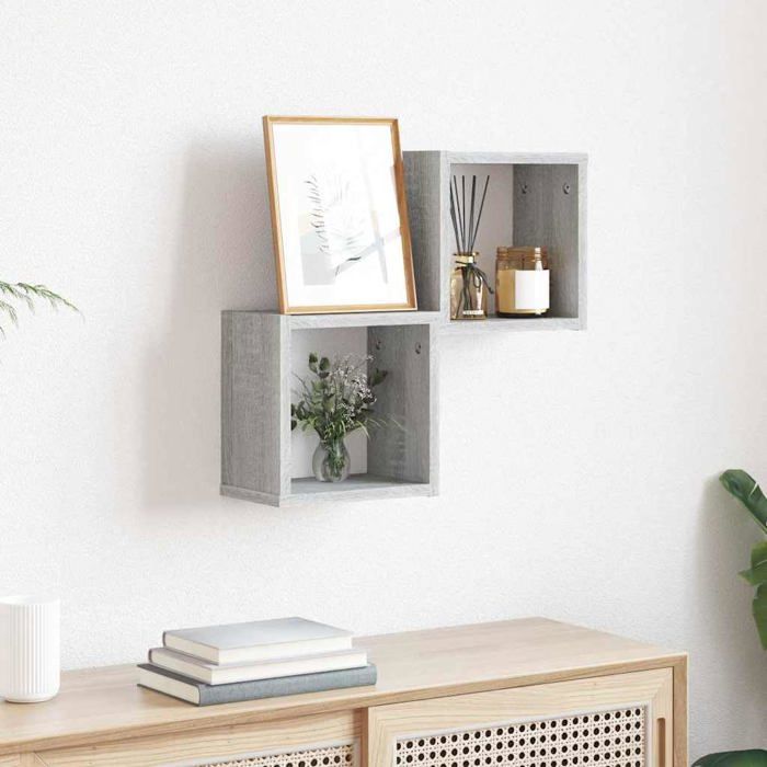 Étagères murales en bois dingénierie - vidaXL - Gris - 26x15x26 cm - Lot de 2 - Durable - Rangement stylé