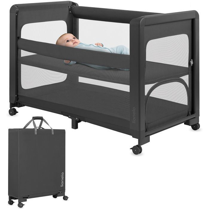 Lit cododo 5en1 LIONELO Patty - Lit bébé - Réglable en hauteur et inclinaison - Matelas 4cm - Roulettes avec frein - Gris Lit cododo 5en1 LIONELO Patty - Lit bébé - Réglable en hauteur et inclinaison - Matelas 4cm - Roulettes avec frein - Gris