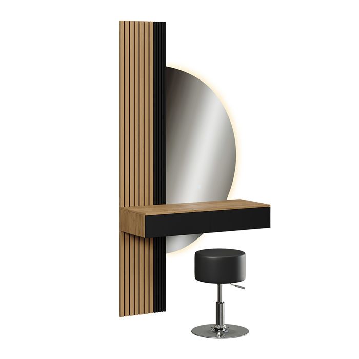 Coiffeuse Melina, 100cm avec miroir LED et tabouret, Chêne/Noir, Vicco ...