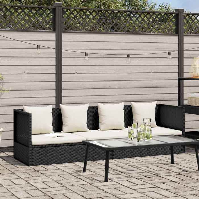 LE SOLDELit de jardin - PARAJIE - Chaise-CANAPÉ DE JARDIN- avec coussin et oreillers Résine tressée Noir 200x60x58cm @872418