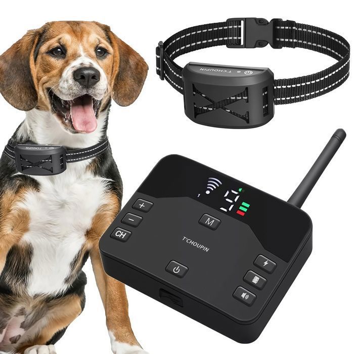 Clôture électrique pour chien - TCHOUPIN - 2 en 1 - Clôture virtuelle sans fil - Facile à utiliser - Anti-aboiement et dressage