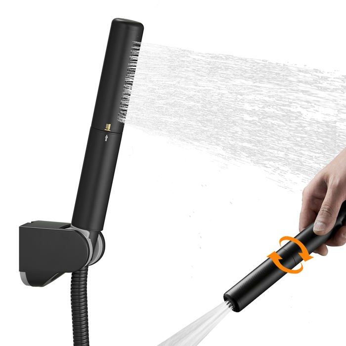 Pommeau de Douche Haute Pression Noir Mat Douchette Économie d’Eau 2 Jets avec Flexible 15 m Salle de Bain Design Moderne