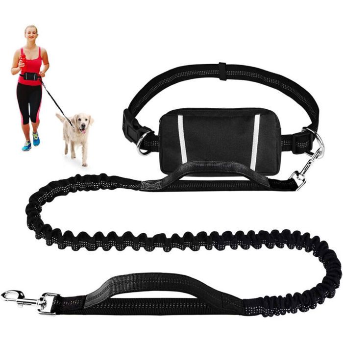 MHY® - Laisse mains libres pour chien avec fermeture éclair pour chiens de taille moyenne à grande double poignée et élastique rét