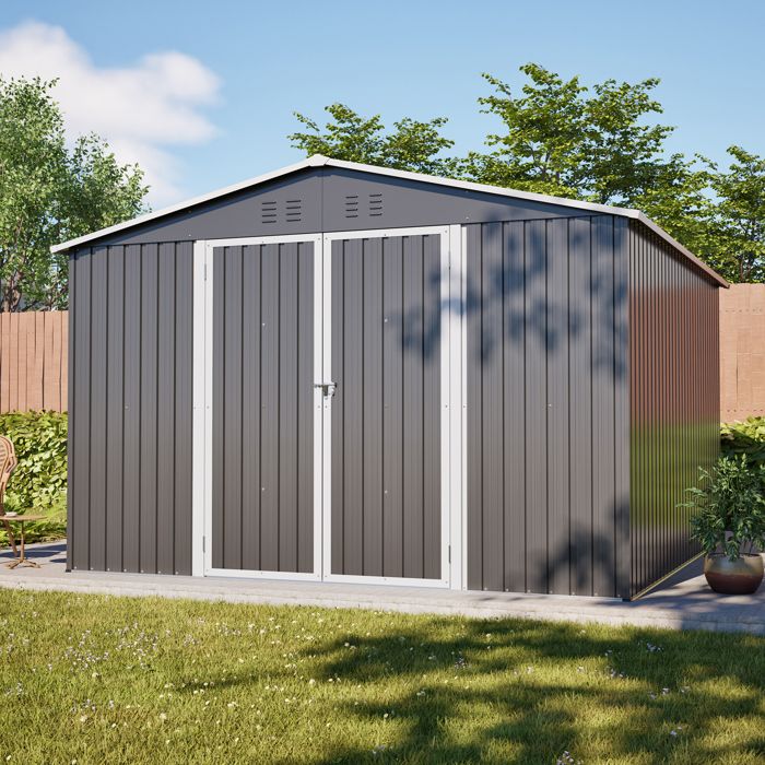Abri de jardin en métal 3x3 m 300x311.4x300 cm Gris Métal rangement extérieur abri métal pratique pour salon chambre bureau