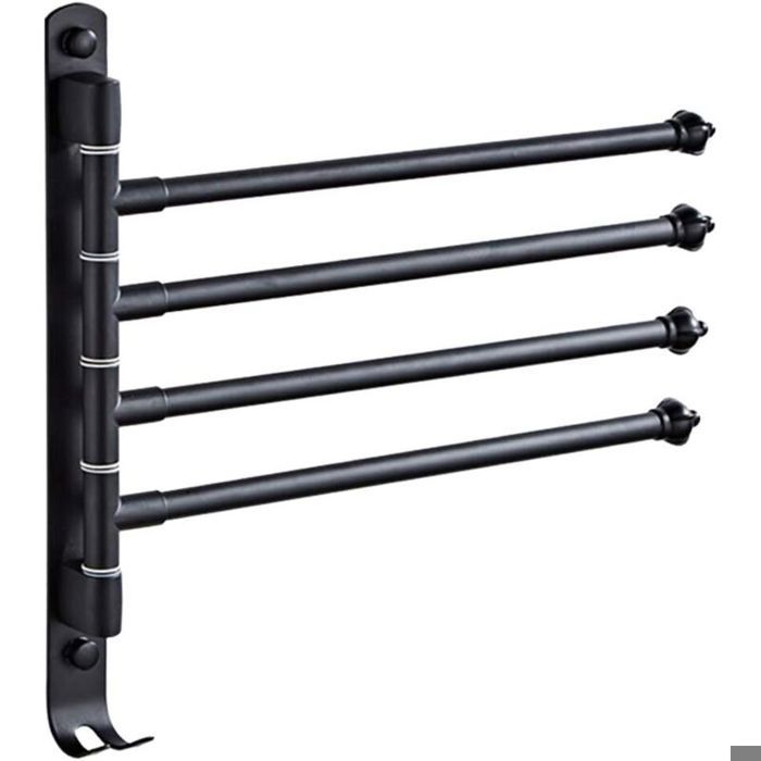 Porte-serviettes mural - OKZ - Rotatif 180° - Inox - Noir - Barres et crochet