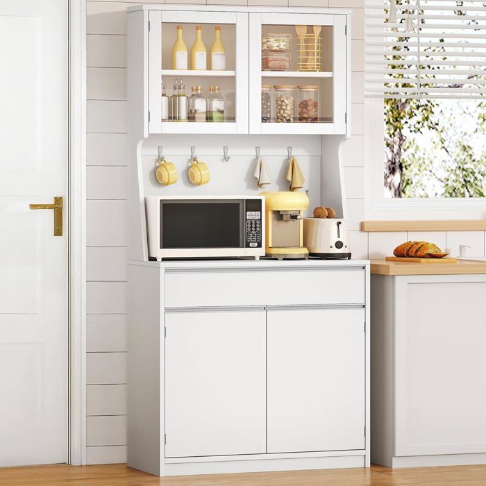 Meuble Cuisine Meuble de Rangement avec Plan de Travail et 4 Compartiments de Rangement40 x 75 x 180 cm Blanc Naturel