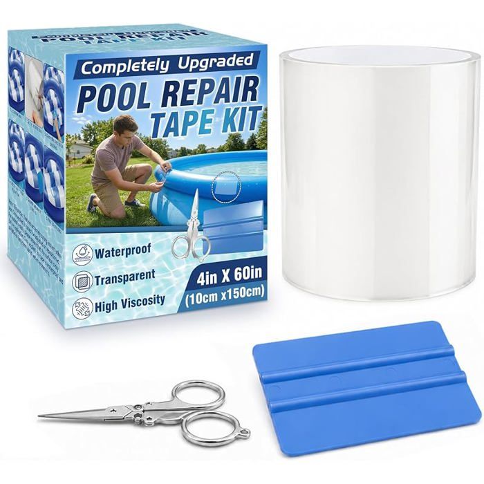 Vigorder Rustine Piscine 10 x 150 cm Kit Réparation Liner Piscine Transparent Ruban PVC Étanche sous l& 39 eau Patch COQUE