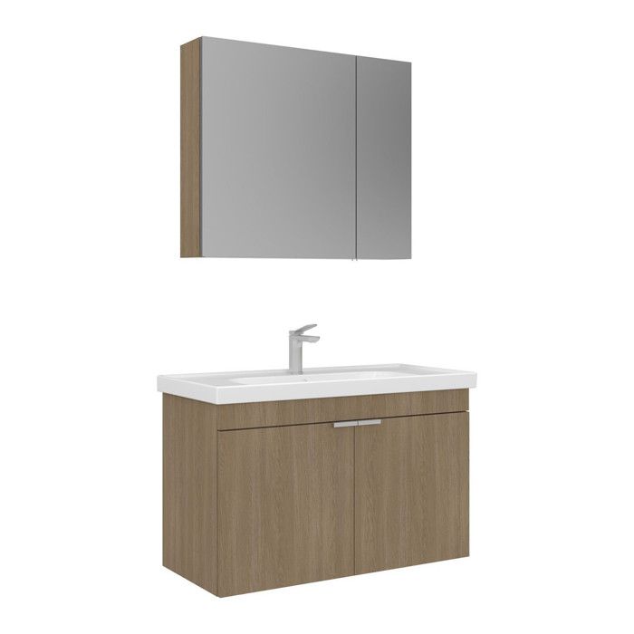 Meuble avec simple vasque et miroir Desna 90 - 90 x 45 x 58 cm - Oak