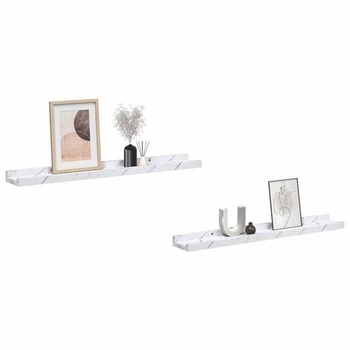 Meuble Étagère - Blanc - Étagère Murale avec étagère - (2 pcs) - Marbre blanc 60x9x3 cm B852