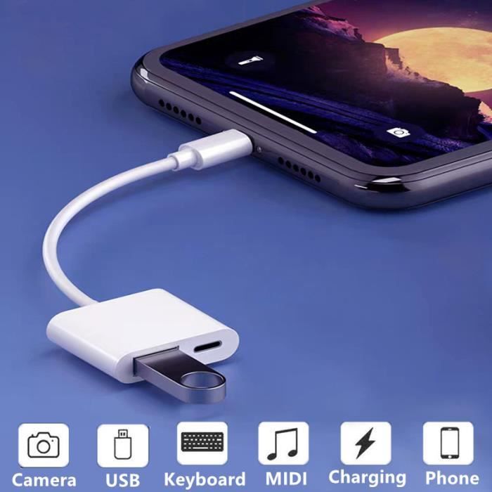 Blanc-Lecteur de carte SD pour iPhone 11 8 vers USB 3.0, appareil