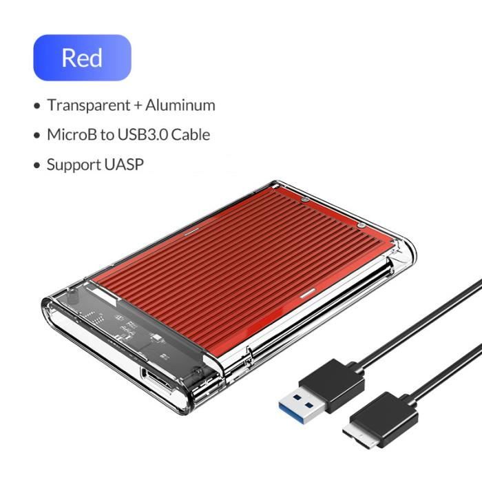 USB3.0 rouge - boîtier pour disque dur 2.5 pouces SATA vers USB3.0, usb  3.1, type c, 4 to, sans outil, pour S - Cdiscount Informatique