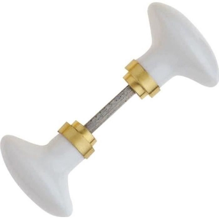 Ensemble boutons de porte olive porcelaine blanc - ALPERTEC - Sur rosace - Double - 120 mm - Demi-tour