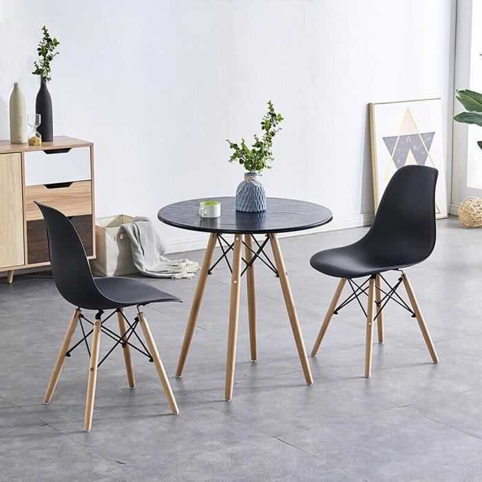 firnose ensemble de 3pièces avec table ronde + 2chaises - pieds en bois massif - scandinave noir - pour maison/bureau/cuisine/balcon