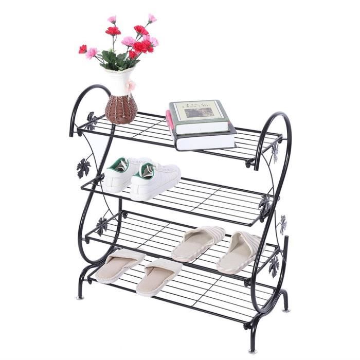 Meuble A Chaussures En Fer Etagere A Chaussures Vintage Range Chaussures Noir 4 Niveaux Organisateur Entree Tam