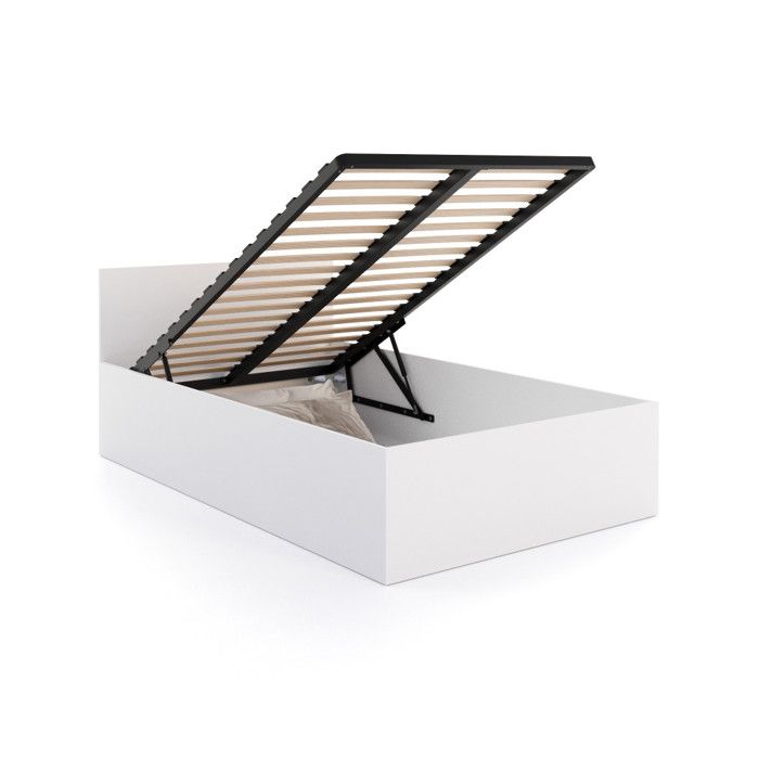 Lit coffre 120 x 200 cm Panama - Coffre de 470 Litres - Sommier inclus - Blanc Lit coffre 120 x 200 cm Panama - Coffre de 470 Litres - Sommier inclus - Blanc