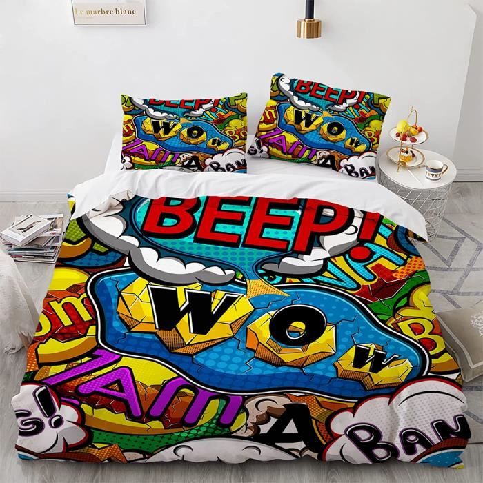 Housses De Couettes Graffiti 220 240 Cm Microfibre Parure De Lit 2 Personnes 3 Pieces Housse Couette Ado Garcon Avec Fermetu r27976 Cdiscount Maison