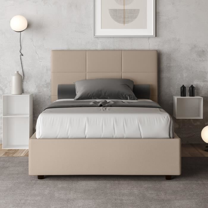 Lit 1 place et demi - MIKA - Modèle Mika - Taupe - 120x210 cm - Design contemporain Lit 1 place et demi - MIKA - Modèle Mika - Taupe - 120x210 cm - Design contemporain